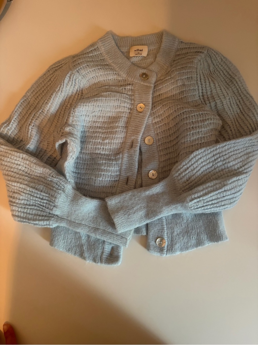 Wilfred Pale Blue Ribbed Button Cardigan